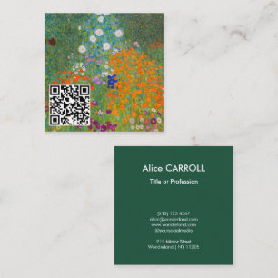 Cartão De Visita Quadrado Gustav Klimt - Jardim Flor - Código QR