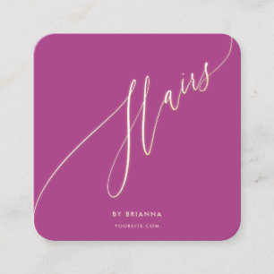 Cartão De Visita Quadrado Hair Beauty Salon Hairstylist Dourado Script