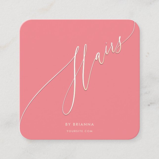 Cartão De Visita Quadrado Hair Beauty Salon Hairstylist Dourado Script (Frente)