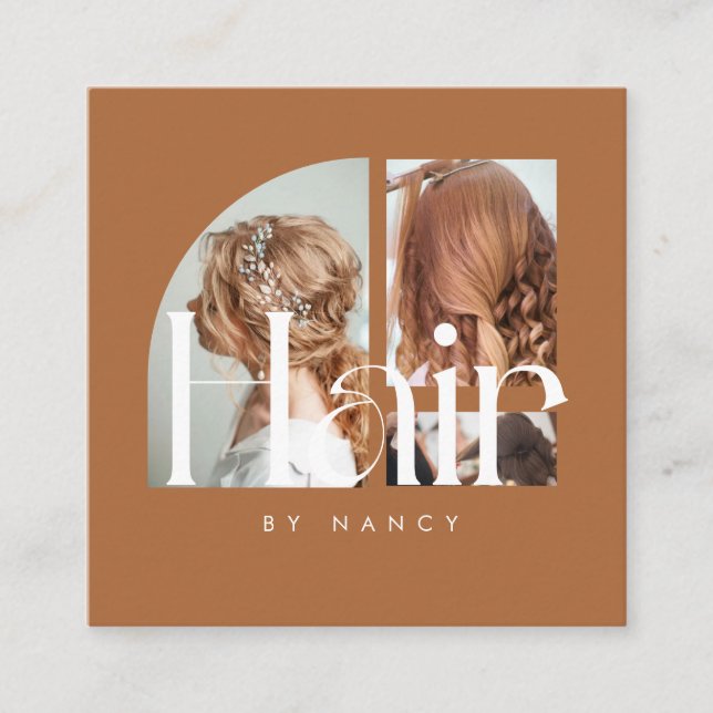 Cartão De Visita Quadrado Hair Salon Photo Collage Terracotta  (Frente)