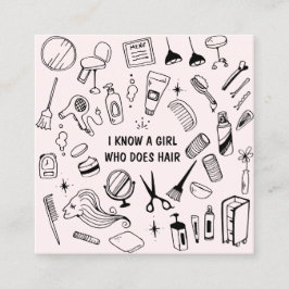 Cartão De Visita Quadrado Hair Salon Stylist Rosa