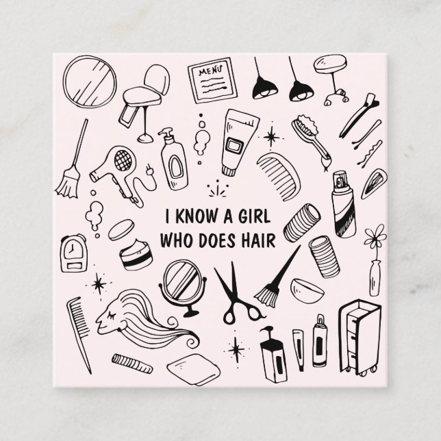 Cartão De Visita Quadrado Hair Salon Stylist Rosa (Frente)