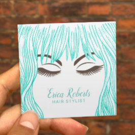 Cartão De Visita Quadrado Hair Stylist Cute Teal Hair Girl Salon