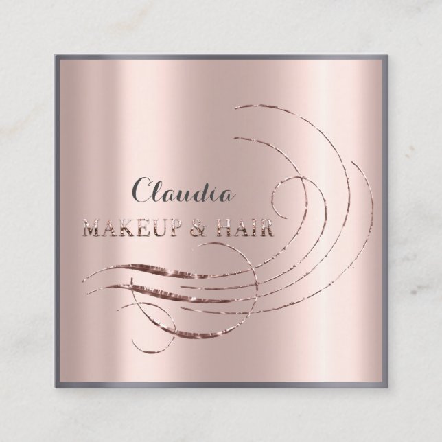 Cartão De Visita Quadrado Hair Stylist Salon Makeup Artist Appoint Rosa (Frente)