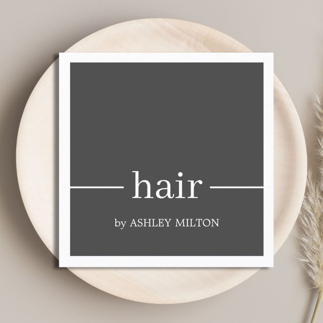 Cartão De Visita Quadrado Hairstylist branca mínima para Cinzas elegantes (Criador carregado)
