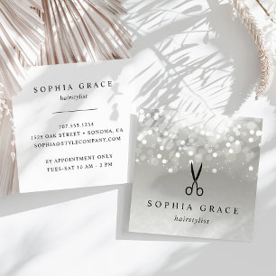 Cartão De Visita Quadrado Hairstylist com Brilho de Platina
