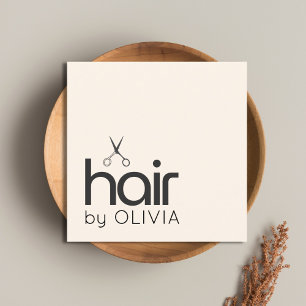 Cartão De Visita Quadrado Hairstylist Mínima de Tesoura Preta do Pastel Eleg