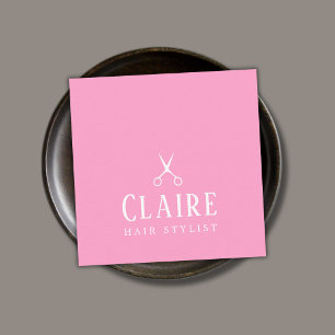 Cartão De Visita Quadrado Hairstylist mínima de tesouras brancas de Rosa ele