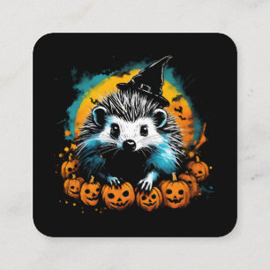 Cartão De Visita Quadrado Halloween Hedgehog e abóboras fofos