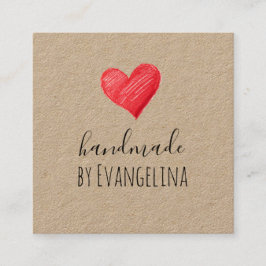 Cartão De Visita Quadrado Handmade Business Cards, Red Heart, Custom