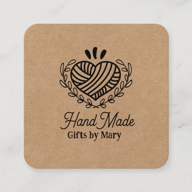 Cartão De Visita Quadrado Handmade crafts brown paper rustic calling card (Frente)