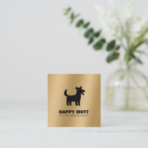 Cartão De Visita Quadrado Happy Dog Logo Pet Sitting Service Faux Dourado