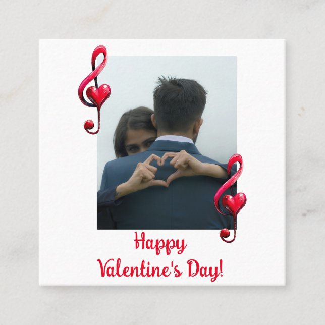 Cartão De Visita Quadrado Happy Valentine’s Day Music of Love (Frente)