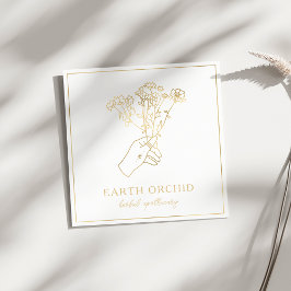 Cartão De Visita Quadrado Herbal + Apotecário Floral Dourado