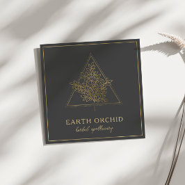 Cartão De Visita Quadrado Herbal + Apotecário Floral Dourado