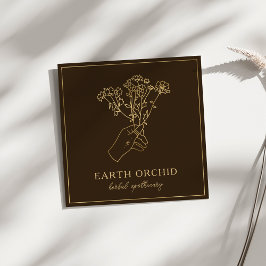 Cartão De Visita Quadrado Herbal + Apothecary Floral Dourado e Brown