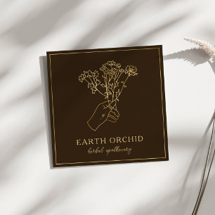 Cartão De Visita Quadrado Herbal + Apothecary Floral Dourado e Brown