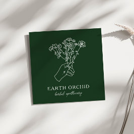 Cartão De Visita Quadrado Herbal + Floral Apothecary Green