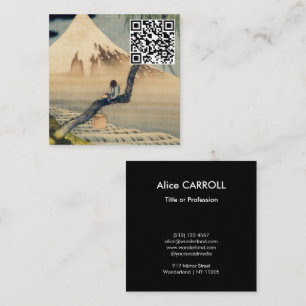 Cartão De Visita Quadrado Hokusai - Menino Vivendo o Monte Fuji - Código QR