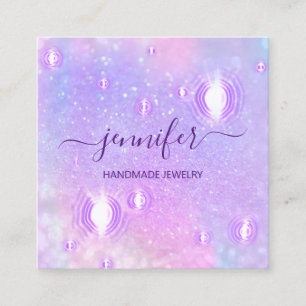 Cartão De Visita Quadrado Holográfico do logotipo roxo, de joias feitas à
