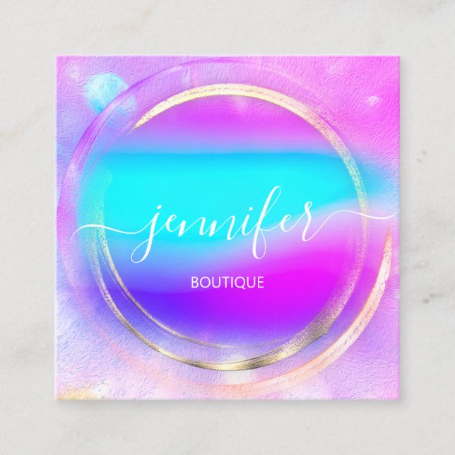 Cartão De Visita Quadrado Hológrafo Dourado com Rosa de Compro profissional, (Frente)