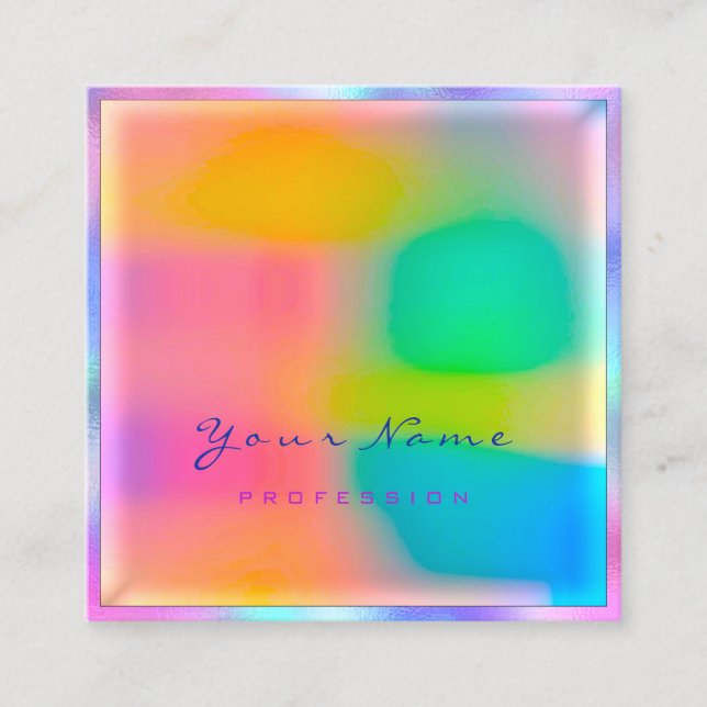 Cartão De Visita Quadrado Holograp Makeup Artist Professional Moderno Mínimo (Frente)