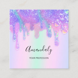 Cartão De Visita Quadrado Holograph Blue Drivers Cosmetics Unhas Logotipo pe