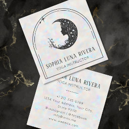 Cartão De Visita Quadrado Holographic Boho Arch Celestial Crescent Moon Yoga