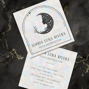 Cartão De Visita Quadrado Holographic Boho Arch Celestial Crescent Moon Yoga