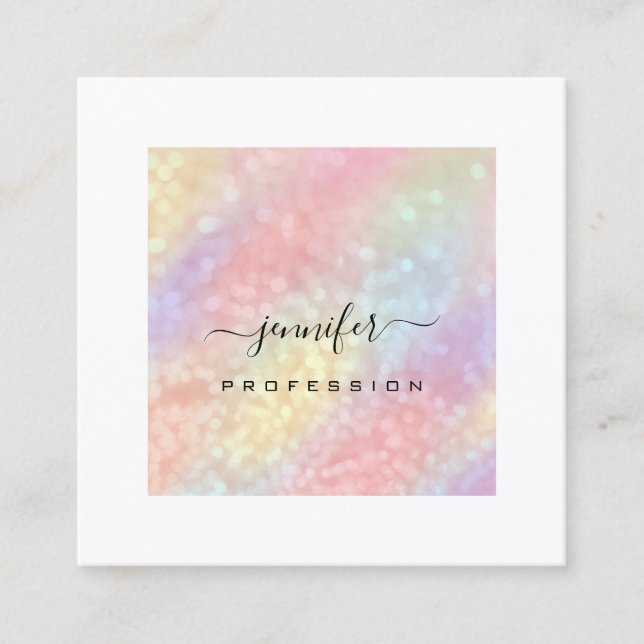 Cartão De Visita Quadrado Holographic Makeup Artist White Social Media (Frente)