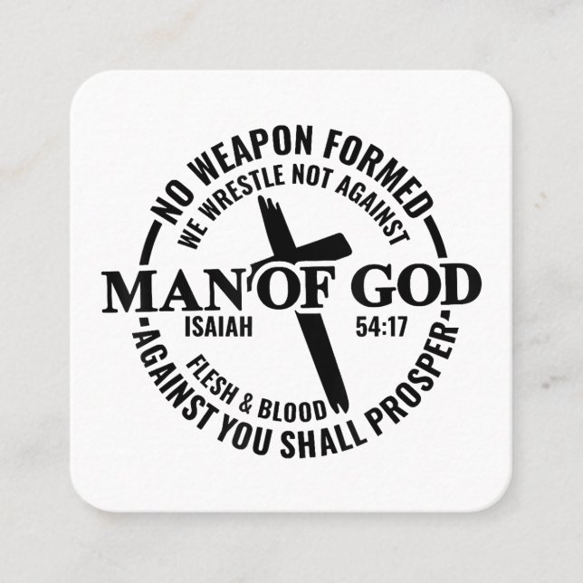 Cartão De Visita Quadrado Homem de Deus, Nenhuma Arma Formada Contra Mim Irá (Frente)