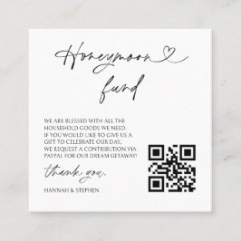 Cartão De Visita Quadrado Honeymoon Fund Wedding Request Enclosure QR Card