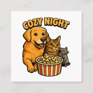 Cartão De Visita Quadrado Hora de Filme em uma Noite Aconchegante – Cachorro
