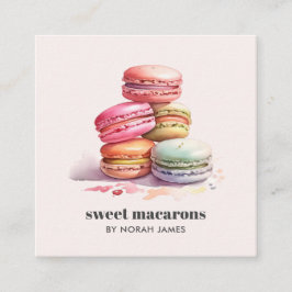 Cartão De Visita Quadrado Ícone Social de Bolo Doce de Macarons Franceses co