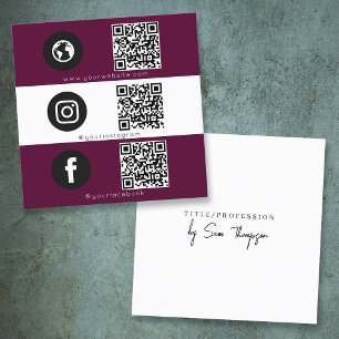 Cartão De Visita Quadrado Ícone Triplo e Código QR Comercial Mídia Social
