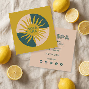 Cartão De Visita Quadrado Ícones de Mídia Social com Logo Moderno Chic Sol R