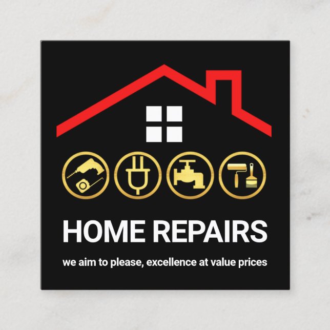 Cartão De Visita Quadrado Ícones do Red Roof Frame Handyman (Frente)