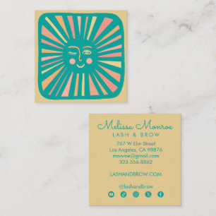 Cartão De Visita Quadrado Ícones Sociais Dourado Teal Encantador Sol Radiant