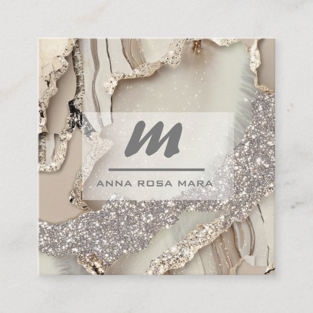 Cartão De Visita Quadrado *~* Icr Agate Mauve Luxe Glitter Inicial AP66 (Frente)