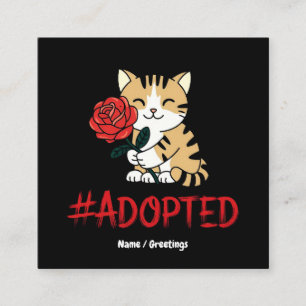Cartão De Visita Quadrado Ilustração de Amor de Gato Adotado com Rosa