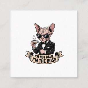 Cartão De Visita Quadrado Ilustração de Café com Gato Sphynx Chefe