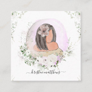 Cartão De Visita Quadrado Ilustração de Design de Moda do Cabelo de Aquarela