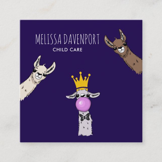 Cartão De Visita Quadrado Ilustração de Lama Cute Faces (Frente)