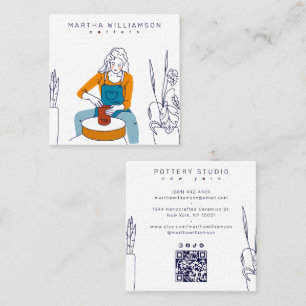 Cartão De Visita Quadrado Ilustração Minimalista de Mulher Retro em Cerâmica
