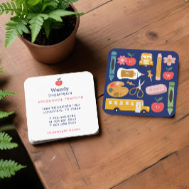 Cartão De Visita Quadrado Ilustrações de Ícones de Suprimentos Escolares de 