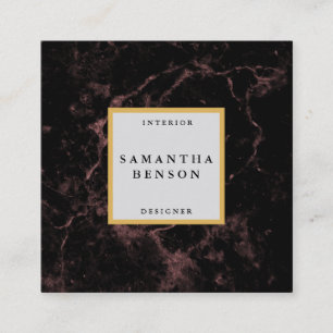 Cartão De Visita Quadrado Imagem Dourada do Mármore Negro Moderno Elegante