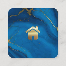 Cartão De Visita Quadrado Imobilizações do mármore azul com brilho