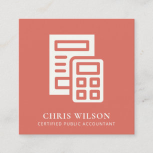 CARTÃO DE VISITA QUADRADO IMPOSTO CONTABILÍSTICO DO ÍCONE DE CÁLCULO VERMELH