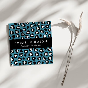 Cartão De Visita Quadrado Impressão Animal, Leopardo Azul, Manchas de Chita,