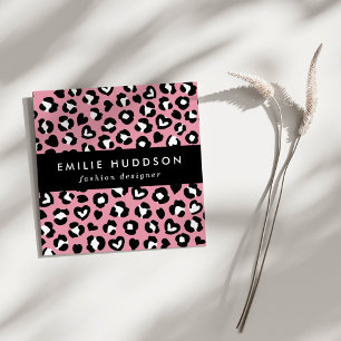 Cartão De Visita Quadrado Impressão Animal, Leopardo Rosa, Manchas de Chita,